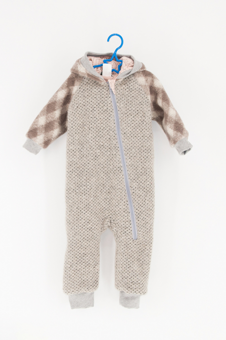 Salopetă din Lână Fiartă cu Fermoar și Glugă - Gri/ Roz [3]