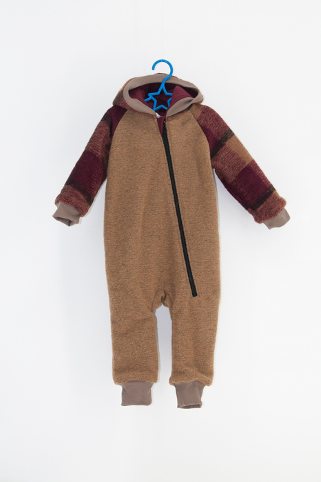 Salopetă din Lână Fiartă cu Fermoar și Glugă - Crem/Magenta [2]