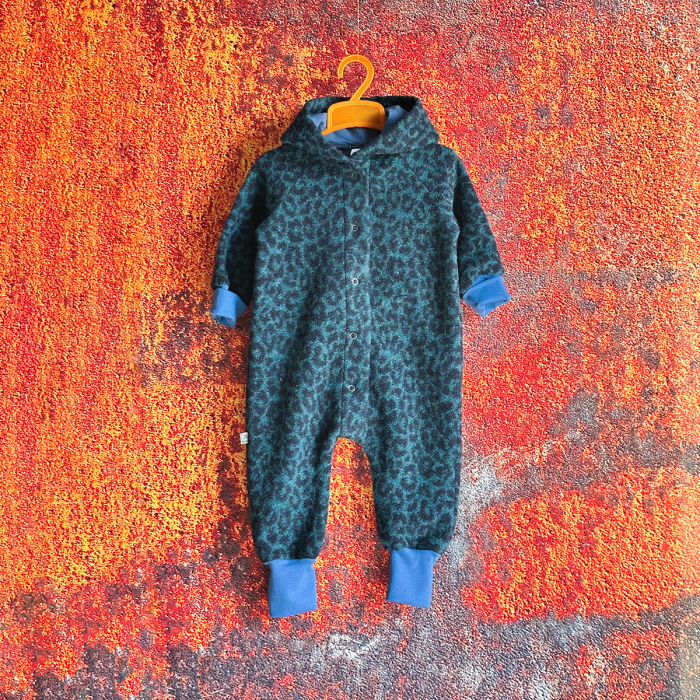 Salopetă din Lână Fiartă Fără Dublură cu Capse și Glugă - Animal print Albastru - H. Bebe [2]