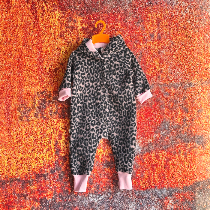 Salopetă din Lână Fiartă Fără Dublură cu Capse și Glugă - Animal print Roz - H. Bebe [2]