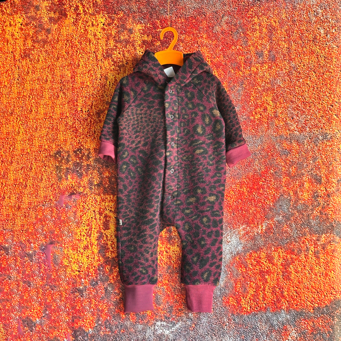 Salopetă din Lână Fiartă Fără Dublură cu Capse și Glugă - Animal print Bordo - H. Bebe [2]