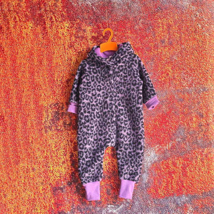 Salopetă din Lână Fiartă Fără Dublură cu Capse și Glugă - Animal print Mov - H. Bebe [2]