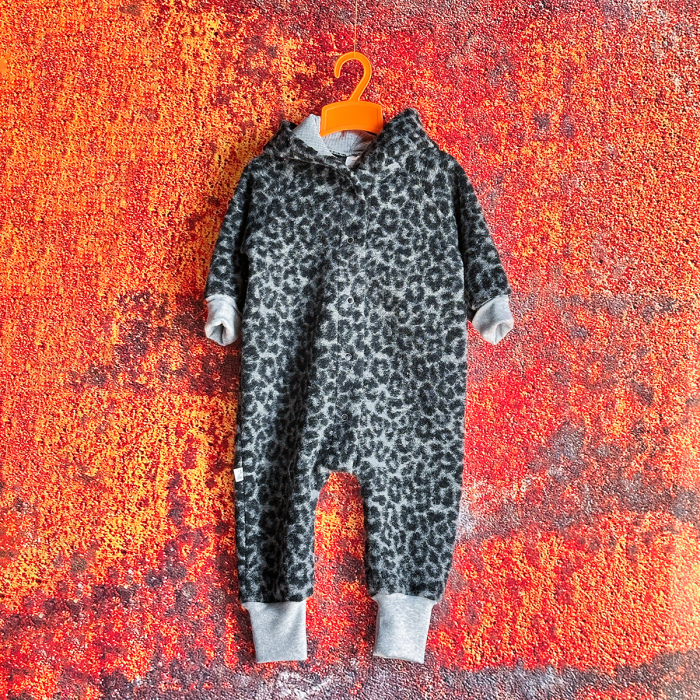 Salopetă din Lână Fiartă Fără Dublură cu Capse și Glugă - Animal print Gri - H. Bebe [2]