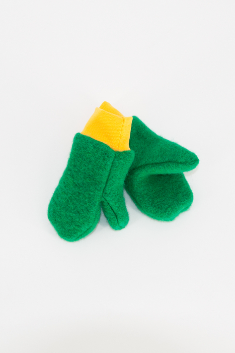 Set Cagulă si manusi lână fiartă - Verde/Galben [2]