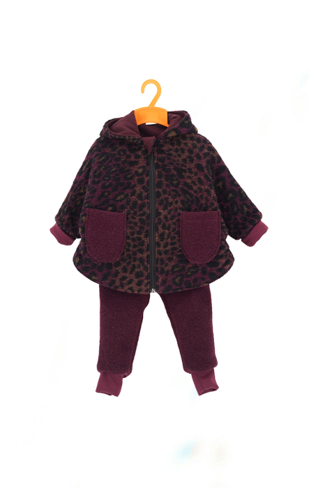 Set Capă și Pantaloni din Lână 100%, Animal Print Bordo - Iepuraș [2]