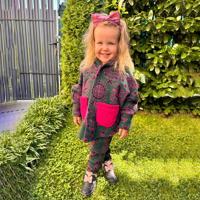 Set Capă + Pantalon copii din lână Fucsia Motive - H. Bebe [2]