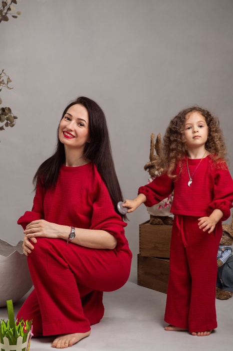 Set Compleu Mamă/Fiica din Muselina - Zmeuriu [4]