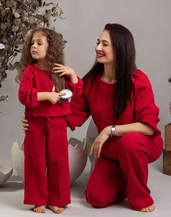 Set Compleu Mamă/Fiica din Muselina -Mustar [4]