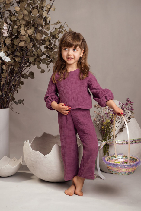 Set Compleu Mamă/Fiica din Muselina - Mov [4]