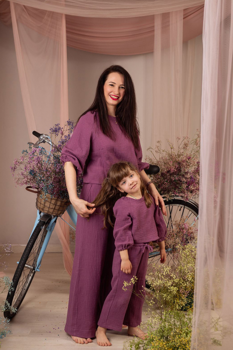 Set Compleu Mamă/Fiica din Muselina - Mov [2]