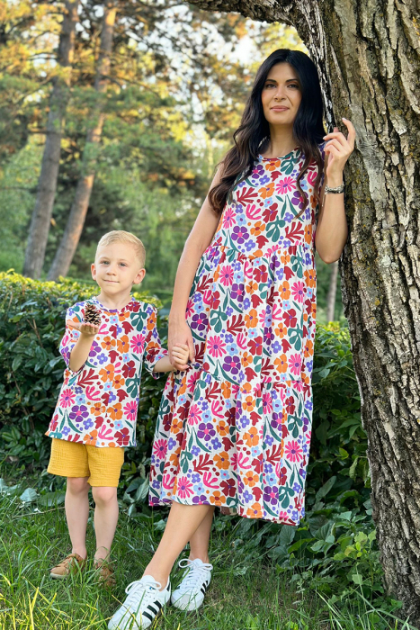 Set Mamă/Fiu din Muselina -Alb Flori [3]