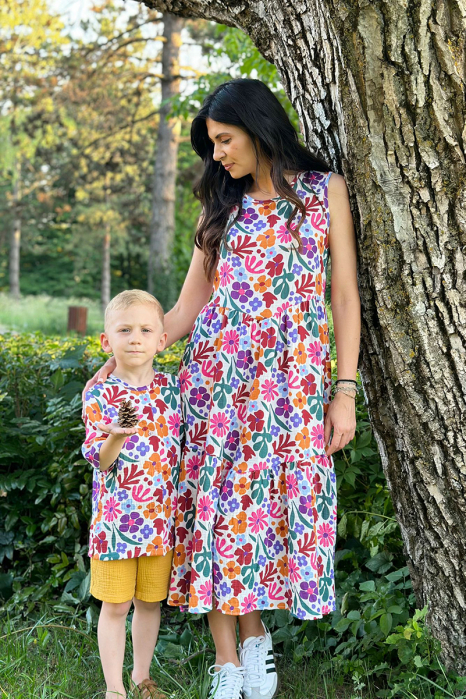 Set Mamă/Fiu din Muselina -Alb Flori [2]