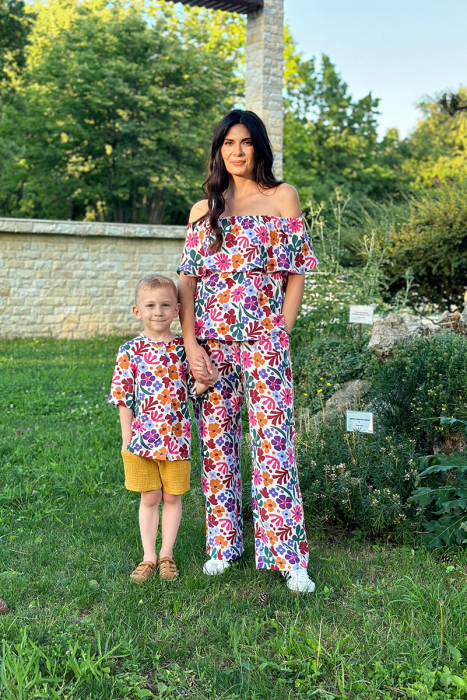 Set Compleu Mamă/Fiu din Muselina -Alb Flori [2]