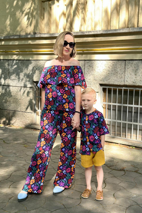 Set Compleu Mamă/Fiu din Muselina -Blomarin Flori [2]