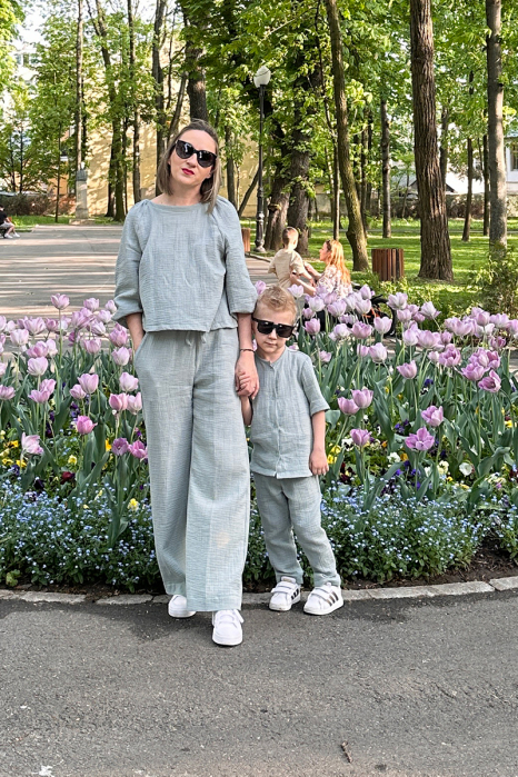 Set Compleu Mamă/Fiu din Muselina - Mint [4]