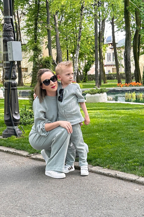 Set Compleu Mamă/Fiu din Muselina - Mint [2]