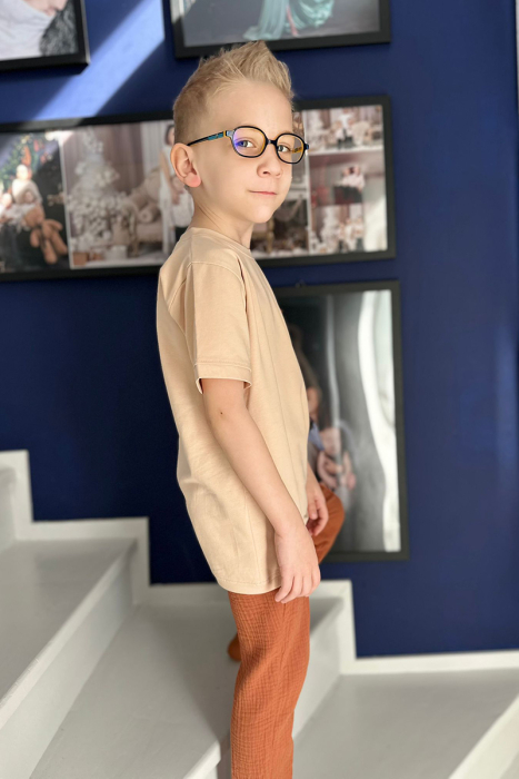 Set copii din bumbac organic și muselină GOTS – tricou cu buzunar și pantaloni | hbebe [2]