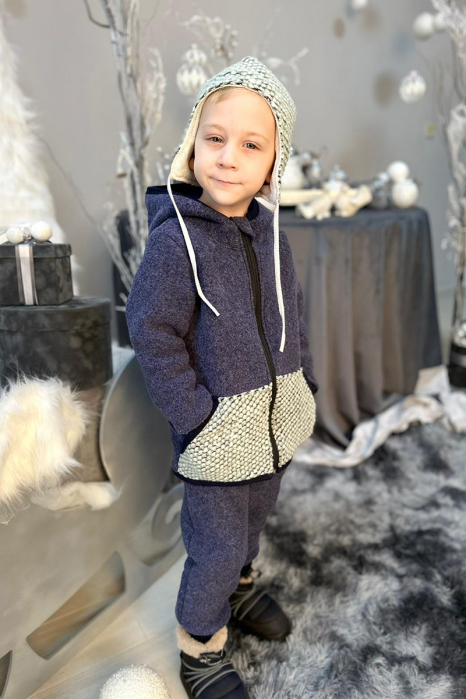 Set Hanorac cu Fermoar+Pantalon din lana - Albastru [3]