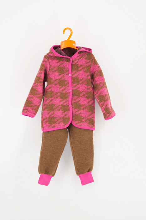 Set Hanorac+Pantalon din lana -Roz /Crem [3]