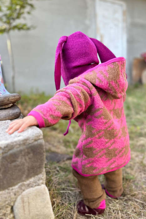 Set Hanorac+Pantalon din lana -Roz /Crem [2]