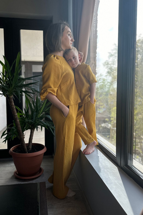 Set Compleu Mamă/Fiu din Muselina - Mustar [2]