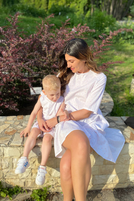 Set Rochie-salopeta Mamă/Fiu Alb Stripes [4]