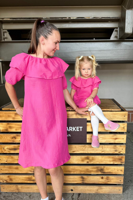 Set Rochițe in A cu Volan, din muselina - Fucsia [2]