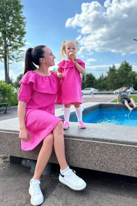 Set Rochițe in A cu Volan, din muselina - Fucsia [3]