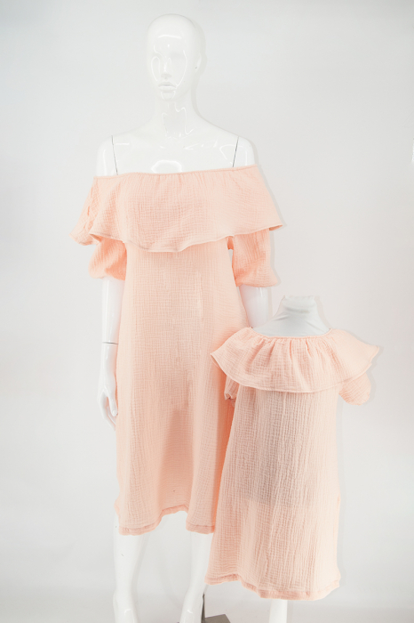 Rochie Fetita in A cu Volan, din muselina Somon [3]