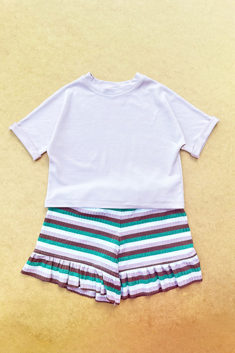 Set Tricou și Pantalon Scurt Rib cu Volan Verde Roz| H. Bebe [4]