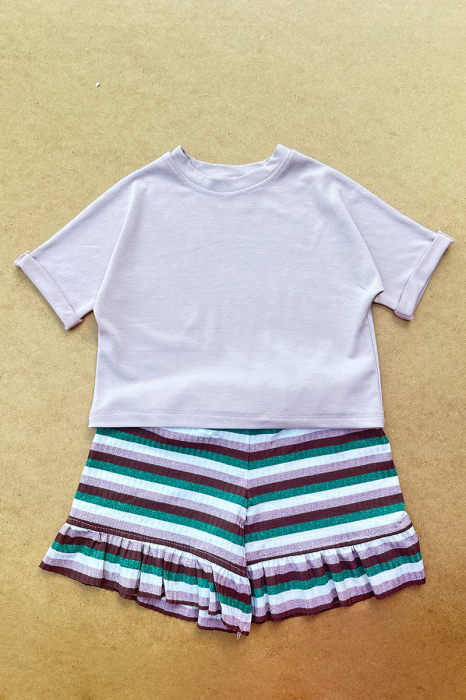 Set Tricou și Pantalon Scurt Rib cu Volan Verde Roz| H. Bebe [7]
