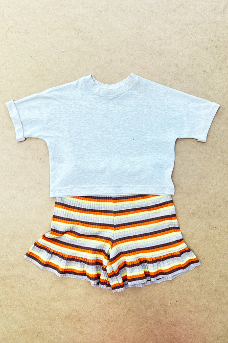 Set Tricou Gri Melanj și Pantalon Rib Galben Portocaliu | H. Bebe [7]