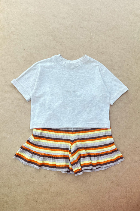 Set Tricou Gri Melanj și Pantalon Rib Galben Portocaliu | H. Bebe [3]