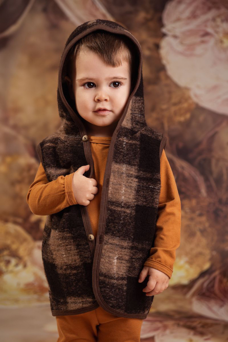 Vestă subtire din lână fiartă - Carouri Maro [2]