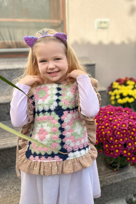 Vestă din lână si Muselina- Roz Fluturi [3]