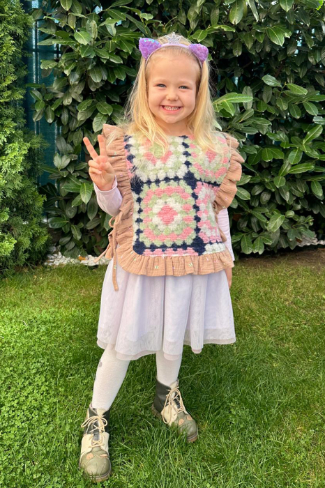 Vestă din lână si Muselina- Roz Fluturi [1]