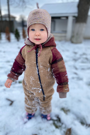 Caciuliță dublată lână fiartă - Roz Stripes [2]