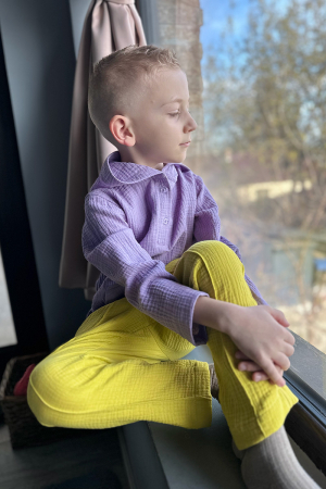 Muselina si IN - Cămașă tip hanorac din muselină băiat | Liliac | H. Bebe