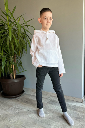 Muselina si IN - Cămașă tip hanorac din muselină băiat | Alb | H. Bebe