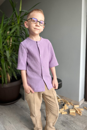 Muselina si IN - Cămașă cu nasturi din muselină băiat | Liliac | H. Bebe