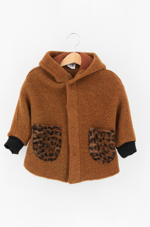 Back To Wool - Capă copii din lână naturală - Maro Animal Print