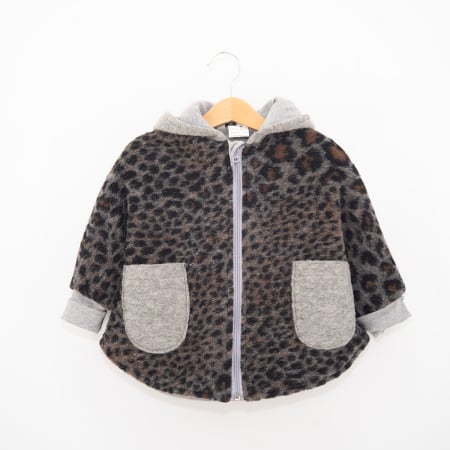 Hanorace și Jachete - Capă din Lână Oversized - Animal Print Gri/Maro – H. Bebe