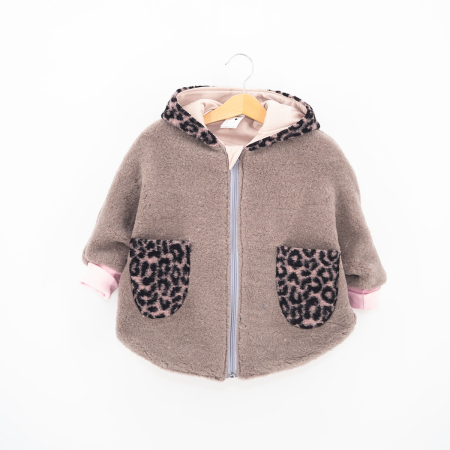 Jachete - Capă din lână fiartă Oversized -  Roz Prăfuit Animal Print – Ediție Limitată