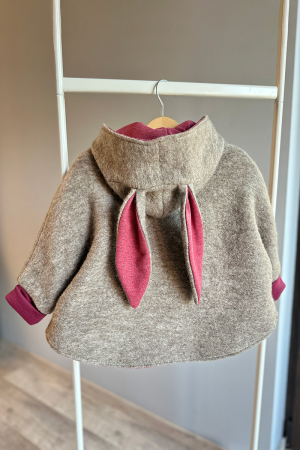 Capă copii din lână naturală, model Iepuraș, Crem-Vișiniu — H. Bebe [3]