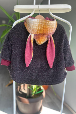 Capă din lână fiartă Oversized - Visiniu/Mustar [2]