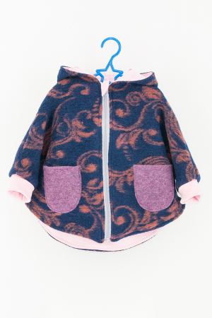 Capă din lână fiartă Oversized -Iepuras Flori Roz [1]