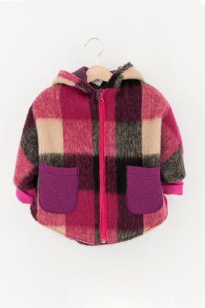 Capă din lână fiartă Oversized - Pink Carouri [0]