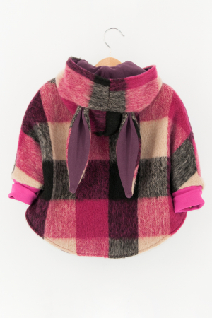 Capă din lână fiartă Oversized - Pink Carouri [1]