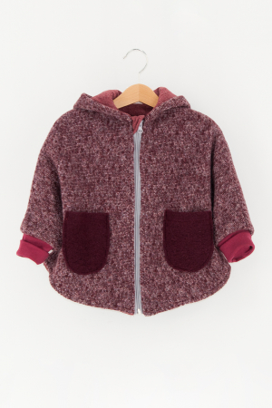 Back To Wool - Capă din lână fiartă Oversized - Visiniu