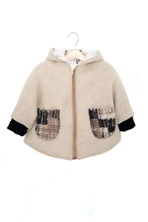 Capă din lână fiartă Oversized - Bej Crabi [3]